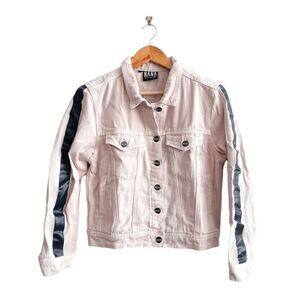 Nana Judy Womens Jean Jacket Cropped Button Cuffs Chest Pockets Lined Blush Sz M